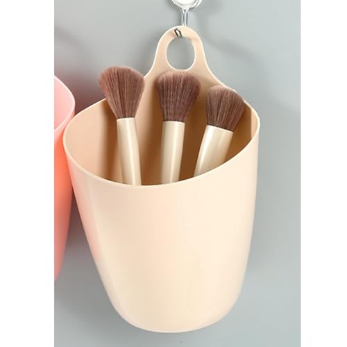 Small Hanging Trash Can, Mini Hangable Desktop Garbage Bin & Pen Holder Wall Mounted or Desk Side Mini Trash Can for Office Bedroom Kitchen Multi Functional Small Storage Organizer (Beige)