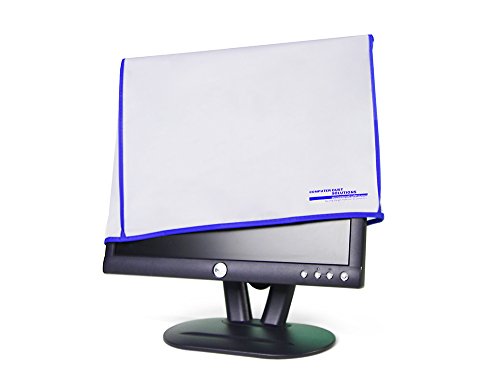 Computer Monitor dust Cover for Flat Panel LCD-Silky Smooth Anti-Static Vinyl with Blue Trim (18W x14H x3D) - size: 18W x14H x3D