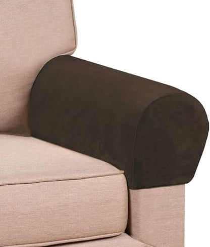 Soft Sofa Armrest Covers - Skin-Friendly Stretch Polyester, Comfortable Scratch Resistant for Square/Curved/Reclining Armrests, One Pair, Dark Brown - color: Dark Brown