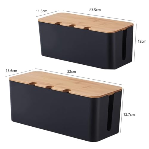 Cable Management Box with Bamboo Lid, Cord Organizer Box to Hide Wires & Power Strips, Extension Cord Power Stripe Surge Protector Wire Concealer Organizer Cover Hider (black-2pcs) - color: black-2pcs