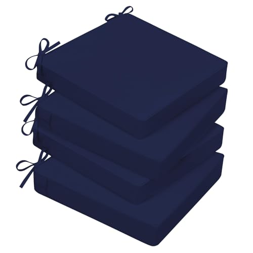 Basic Beyond Outdoor Chair Cushions for Patio Furniture, Waterproof Outdoor Seat Cushions Set of 4 18 x 18, Patio Chair Cushions Set of 4 with Ties and Handle, Navy - color: Navy, size: 18x18x3