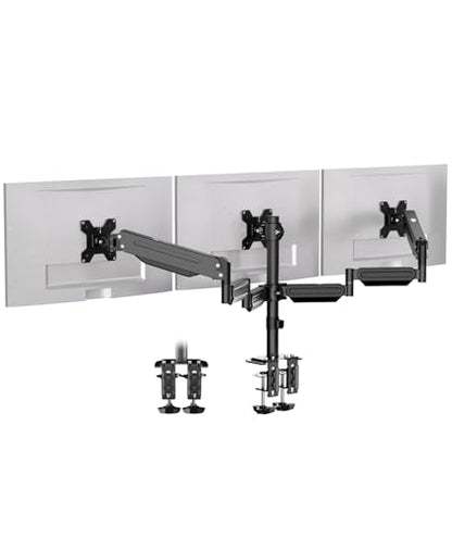 Pholiten Triple Monitor Mount for Desk, 2 Gas Spring Monitor Arms for 17-32 inches Screen, Fully Adjustable Heavy Duty Monitor Mount with Clamp & Grommet Mounting, Each Arm Holds 22 lbs - style: 3 monitor mount
