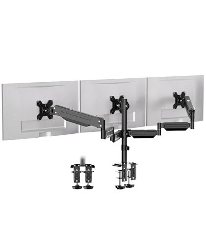 Pholiten Triple Monitor Mount for Desk, 2 Gas Spring Monitor Arms for 17-32 inches Screen, Fully Adjustable Heavy Duty Monitor Mount with Clamp & Grommet Mounting, Each Arm Holds 22 lbs - style: 3 monitor mount