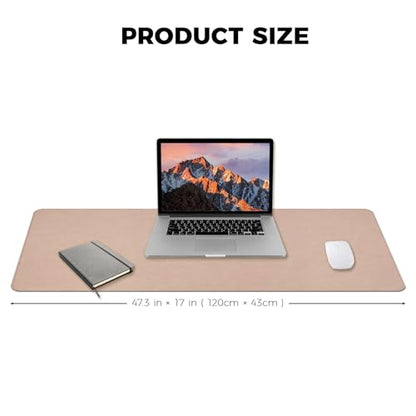 XXLarge Gaming Desk Pad with Stitched Edges - Waterproof Writing Pad Leather Mouse Mat, Non-Slip Base Desk Mat for Office/Home 47"x17" XXL Beige - color: Beige, size: 47" x 17"