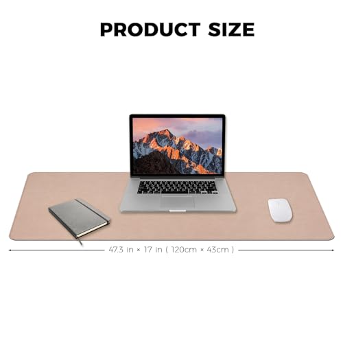 XXLarge Gaming Desk Pad with Stitched Edges - Waterproof Writing Pad Leather Mouse Mat, Non-Slip Base Desk Mat for Office/Home 47"x17" XXL Beige - color: Beige, size: 47" x 17"
