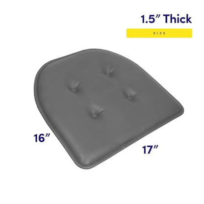 Sweet Home Collection Chair Cushion Memory Foam Pads Tufted Slip Non Skid Rubber Back U-Shaped 17" x 16" Seat Cover, 4 Count (Pack of 1), Faux Leather Gray - color: Faux Leather Gray, size: 4 Pack, style: Foam Pads
