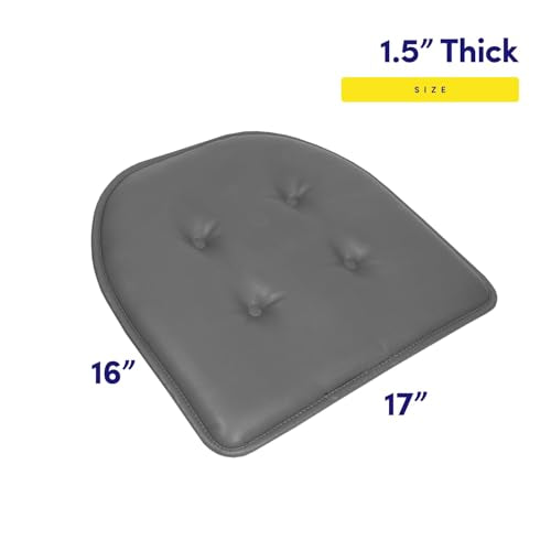 Sweet Home Collection Chair Cushion Memory Foam Pads Tufted Slip Non Skid Rubber Back U-Shaped 17" x 16" Seat Cover, 4 Count (Pack of 1), Faux Leather Gray - color: Faux Leather Gray, size: 4 Pack, style: Foam Pads