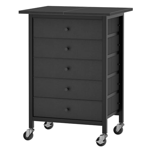 MAHANCRIS 5 Drawer File Cabinet,Rolling Filing Chest Cabinet with Wheels, Under Desk Storage Organizer, Printer Stand with Non-Woven Fabric Drawer, for Home Office, Study, Black FCBK4801 - color: Black