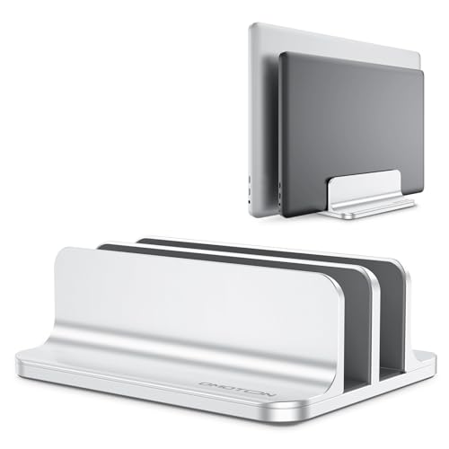 OMOTON Vertical Laptop Stand [Updated Double Version], Desktop Aluminum Mac Book Stand with Adjustable Dock Size, Fits All Mac Book, Surface, Chrome Book and Gaming Laptops (Up to 17.3 inch) (Silver) - color: Silver