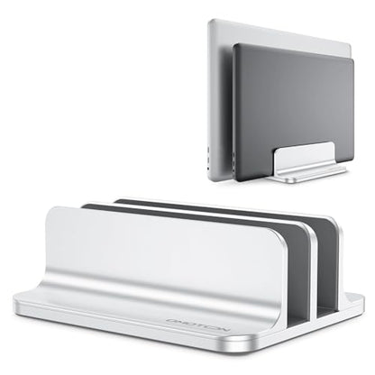 OMOTON Vertical Laptop Stand [Updated Double Version], Desktop Aluminum Mac Book Stand with Adjustable Dock Size, Fits All Mac Book, Surface, Chrome Book and Gaming Laptops (Up to 17.3 inch) (Silver) - color: Silver