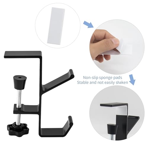Desk Mount Bag Holder Hook Clamp-On Backpack Hanger Portable Desk Mount Headphones Holder Reduce Desk Clutter for Table Desk, Under Counter (Black, 2Pcs) - color: Black, 2Pcs