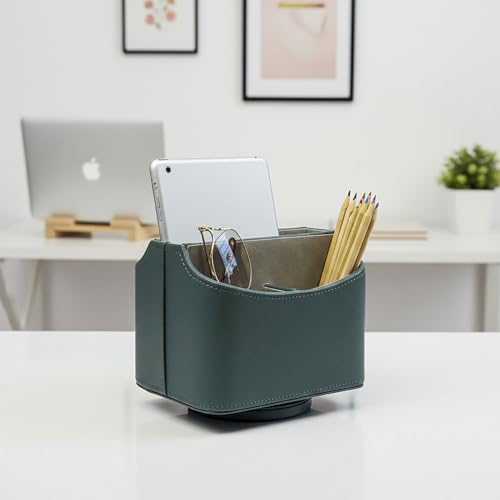UnionBasic Rotating Desk Organizer, 360 Desk Spinning Caddy, Desktop TV Guide/Mail/Media/Remote Controller Holder Organizer,Lychee Dark Ivy - color: Lychee Dark Ivy