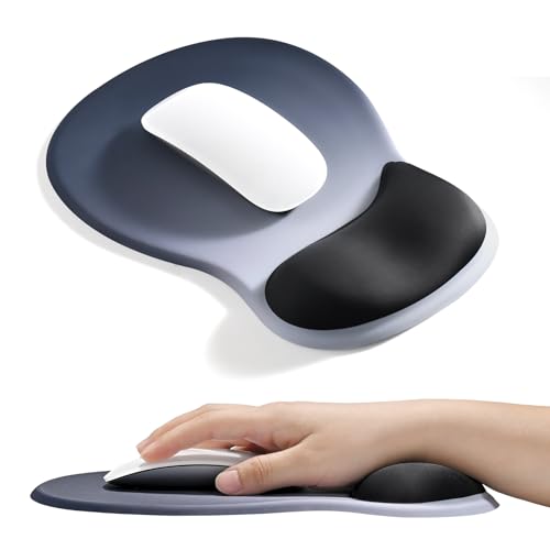 EooCoo Ergonomic Mouse Pad with Gel Wrist Rest Support Middle Concave Design, Relieve Wrist Pain Mousepad, Non-Slip Base for Laptop, Computer, Office Desk Accessories, Carpal Tunnel Syndrome - color: Deep Blue