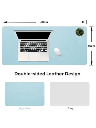 Double Sided Desk Mat, Mouse Pad, Waterproof Leather Desk Table Protector, Large Mouse Keyboard Pad Desk Blotter Pad for Home, Office, Work, Light Blue+Gray - color: Light Blue+gray