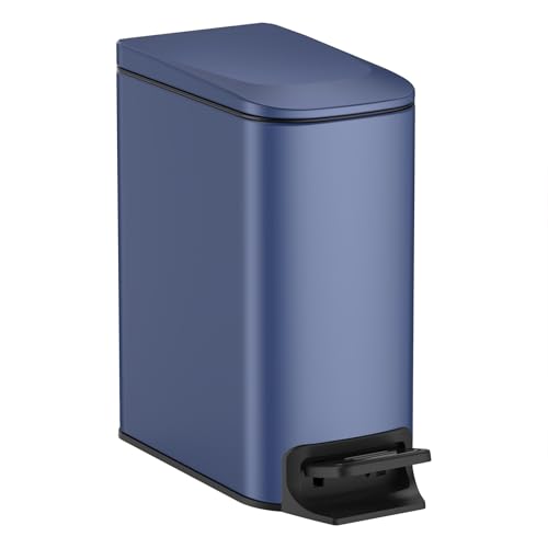 TIPGO Slim Bathroom Trash Can with Lid Soft Close, Step Pedal, 6 Liter / 1.6 Gallon Stainless Steel Trash Bin, Small Garbage Can for Bedroom, Office, Kitchen (Navy Blue) - color: Navy Blue