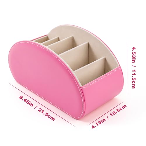 BONNY DODO Remote Control Holders Organizer Box with 5 Compartment PU Leather Multi-functional Office Desk Storage Caddy Store (Pink) - color: Pink
