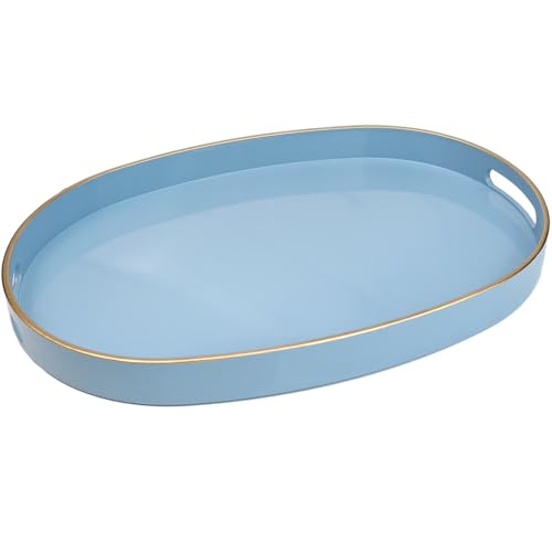 Spsyrine Blue Plastic Serving Tray for Ottoman, Coffee Table, Oval Decorative Tray for Entertaining, Outdoor, Living Room, Home Decor - color: Oval Blue, size: 15.5" x 10.6" x 1.4"