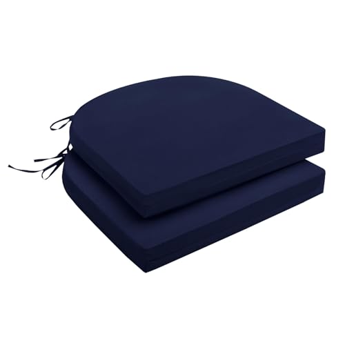 downluxe Outdoor Chair Cushions Set of 2 for Patio Furniture, Water-Resistant Patio Chair Cushions with Ties, High Density Foam Outdoor Seat Cushion, 17" X 16" X 2", Navy - color: Navy, size: 17x16x2 Inch (Pack of 2)