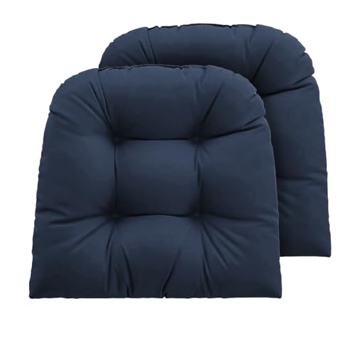 Outdoor Chair Cushions Set of 2, 22x22x4 Inch Seat Pads with Ties for Patio Wicker Chairs Garden Dining Chair, Indoor Outside Use, Fade-Resistant & Waterproof, Dark Blue - color: Dark Blue, size: 22x22x4"