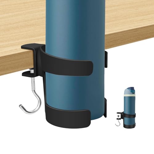 Desk Cup Holder, 2-in-1 Cup Holder for Desk Compatible with Stanley,Sinple Midern, Hydroflask, Owala, Adjustable Anti-Spill Tumbler Organizer with Hook for Home Office and School
