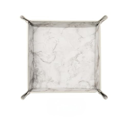 Valet Tray Desktop Storage Organizer – Vegan Leather Catchall Bedside Vanity Tray Nightstand Caddy Holder for Remote Controller, Watch, Keys, Phone, Wallet, Coin, Jewelry, Marble White - color: Marble White