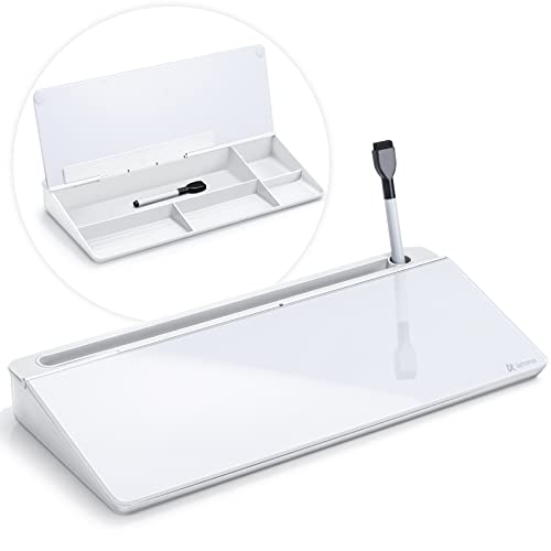 Varhomax Glass Desk Whiteboard with Storage, Desktop Organizer to-do List Memo Notepad Dry Erase White Board for Home Office and School Supplies (White) - color: B-white