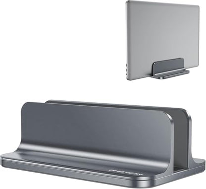 OMOTON Vertical Laptop Stand Holder, Desktop Aluminum Stand for MacBook with Adjustable Dock Size, Fits All MacBook, Surface, Chromebook and Gaming Laptops (Up to 17.3 inches), Gray - color: Grey