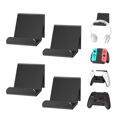 6amLifestyle 4 Pack Controller Holder Stand Built in Anti-Slip Pads for PS5 PS4 Xbox One Switch Pro Gamepad Controller Wall Mount Adhesive/Screws, Universal Controller Accessories Shark 14 Mini，Black