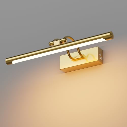 Cordless Picture Light with Remote, Battery Operated Wall Sconce for Artwork, 3 Colors Painting Light Dimmable and Timer, Wireless Art Light for Display (Gold)