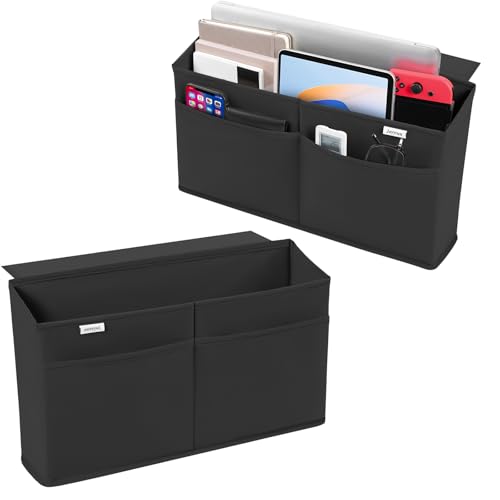 2 Pack Desk Side Hanging Organizer, Adhesive Storage Bag with Pockets for Magazine Ipad Notebook, for End Tables Home Office Desks Computer Workstations Dressing Table, Black - color: Black-2Pack