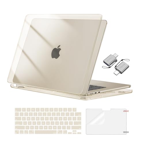 MOSISO Compatible with MacBook Air 15 inch Case M5 2026 M4 2025 M3 M2 2024 2023 A3448 A3241 A3114 A2941, Hard Shell&Keyboard Cover&Screen Film&Type C, Great for Study Travel Work, Crystal Starlight - color: Crystal Starlight