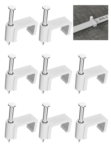 Jadaol 100Pcs 10mm Cable Clips with Nails, Flat Ethernet Cable Wall Clips, LAN Network Cable Tacks, Coax & Speaker Wire Clips, Internet Patch Cord Clips for Cat5/Cat5e/Cat6/Cat6a/Cat7/Cat8 RJ45 Cable - size: 10mm