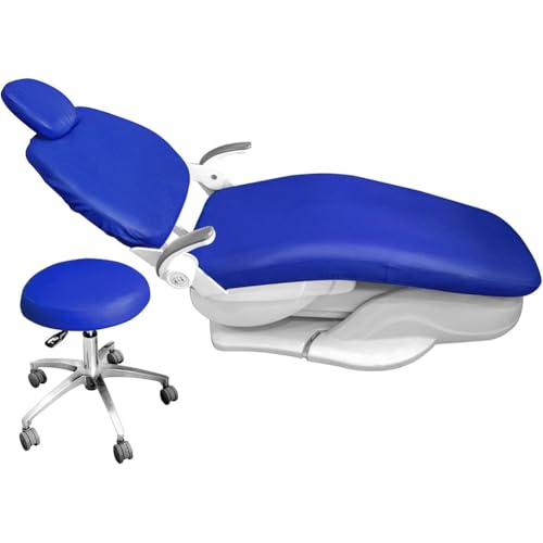 4Pcs/Set Dental Chair Covers, Dental PU Leather Unit, Waterproof PU Leather Protective Dental Full Chair Covers Elastic Stylish Dental Chair Seat Cover, Headrest Backrest Protector, Dentis(Color:Blue) - color: Blue