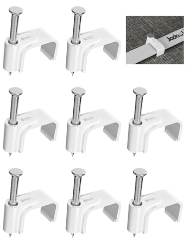 Jadaol Cable Clips 100Pcs 8mm Nail in Clips for Flat Ethernet Cables Wall Clips Cable Tacks Electrical Wire TV Cable Speaker Wire Coax Clips Cable Nails for Cords Cat5/Cat5e/Cat6/Cat7 RJ45 Cord Clips - size: 8mm