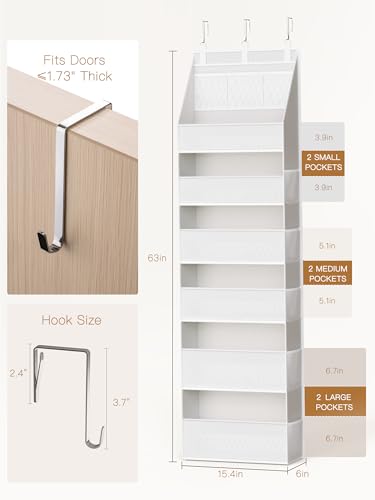 Criusia 2 Pack Over the Door Organizer, Heavy-Duty 6-Shelf Hanging Storage with 13 Mesh Pockets, 55lbs Capacity Behind the Door Storage for Nursery, Bathroom, Bedroom, and Dorm, White - color: White, size: 2 PACK