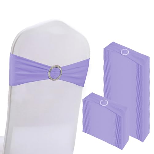 WJWHQ 100PCS Spandex Stretch Chair Sashes Bows Elastic Chair Cover Bands Ties with Buckle Slider for Wedding Party Reception Events Universal Ceremony Banquet Decorations(Light Purple) - color: Light Purple