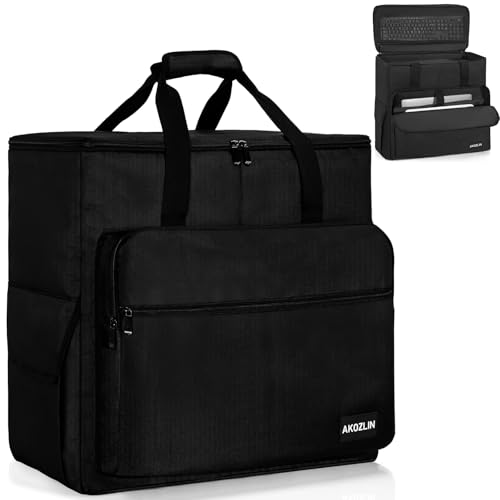 AKOZLIN PC Travel Case Desktop Carrying Case PC Bag Padded Nylon Carry Tote Bag for Transporting Computer Tower PC Chassis Keyboard Mouse Accessories Black - color: Black