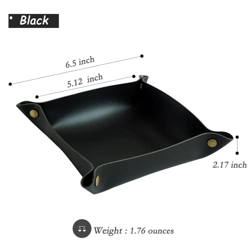 Valet Tray, Leather Tray, Small Catchall Tray, Foldable Jewelry Travel Organizer, Suitable for Travel, Storage, Nightstand, Home or Office (Black-S) - color: Black