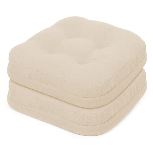 baibu Dining Chair Cushions Set of 2, Dual-Layer Memory Foam Kitchen Chair Cushions, Patented Design Seat Pads with Ties, 16.5 x 16.5 x 3.5in, Beige - color: Beige, size: 2 Count (Pack of 1)