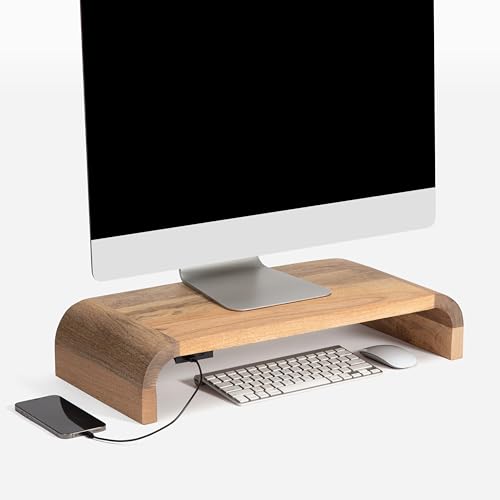 Anji Mountain Wood Monitor Stand Riser Desk Desktop Organizer Table for Home, Office Workspace, Laptop Riser, Ergonomic Design Stand for Gaming Setup, with Power Source, Mango - color: Natural, size: Basic Stand With USB Ports