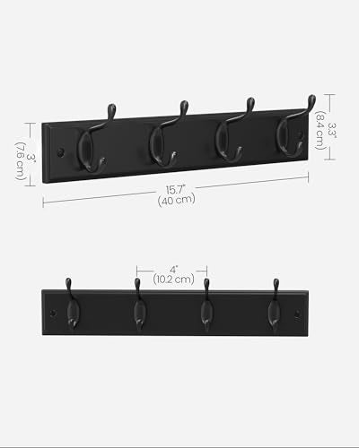 SONGMICS Wall-Mounted Coat Rack, Hook Rack, 4 Dual Metal Hooks, for Coats, Bags, Keys, in The Entryway, Bedroom, Living Room, Black ULHR023B01 - color: Black, size: 1 Pack-4 Hooks