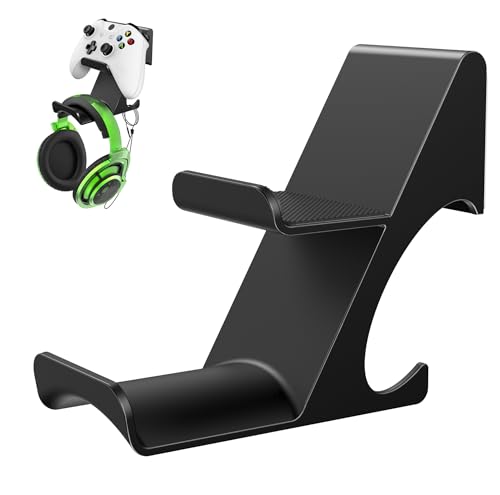 6amLifestyle [Latest Version] Controller and Headphone Holder Stand with Cord Holders for PS5 PS4 Xbox One Switch Pro Gamepad Controller Wall Mount Strong Adhesive/Screws, Shark 11 Pro - color: Black