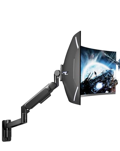 ARES WING Monitor Wall Mount for 24-57 Inch Ultrawide Gaming Screens, Premium Heavy Duty Monitor Arm Holds 60 lbs, Full Motion Gas Spring, Bearing Head for Easy Adjustment, 75/100 VESA Mount, Black - color: Black, size: Single Monitor Arm