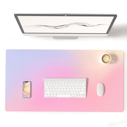 Colorful Star Large Mouse Pad Pink, Girly Desk Mat Aesthetic PU Leather Laptop Mat 31.5 x 15.7 in, Cute Mousepad & Large Desk Pad, Waterproof Non-Slip Desk Mat for Office Accessories Women& Girl - color: Dreamy Pink Gradient, size: 31.5" x 15.7"