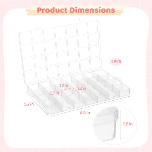 Varku 4 PCS 28 Grids Bead Organizer, Transparent Plastic Storage Box, Clear Plastic Container with Fixed Dividers for Organizing Small Items Like Jewelry, Beads, Nails, Screws - size: 4Pcs 28 Grids