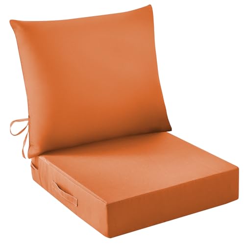 IASEAHK Outdoor Seat Cushion Set, Waterproof & Fade Resistant Patio Chair Cushions, Outdoors Cushion for Patio Furniture, 24 x 24 x 4 Inch, Outdoor Couch Cushions with Handle and Ties, Spice - color: Spice, size: 24*24+4/24*20