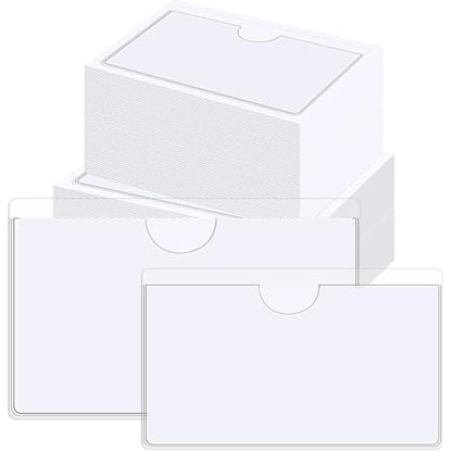 Outus 100 Pcs Index Card Pockets, 2 x 3.75, 3 x 5 Inch Clear Self Adhesive Labels Pocket for Business, Plastic Label Sleeves with Top Open for Organizing Storage Bins Library Card Shelves Scrapbooks - size: 2 x 3.75, 3 x 5 Inch