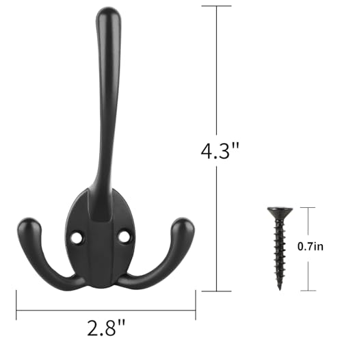 IBosins 18 Pack Big Heavy Duty Three Prongs Coat Hooks Wall Mounted with 36 Screws Retro Double Utility Rustic Hooks for Thick Coat, Big Heavy Bag - color: 18 Pcs Black
