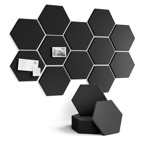 Fluxynara Hexagon Cork Board Alternative for Walls Decor-12-Pack Felt Bulletin Board Tiles,with 70 Adhesive Tabs for Office,Classrooms & Home Pin Board Felt Board-Black - color: Black-1, size: 12-Pack