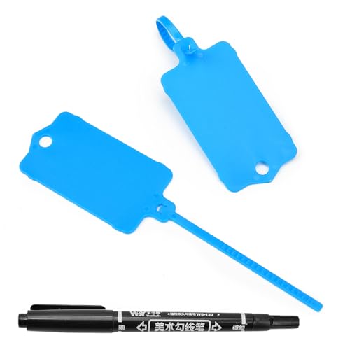 100pcs Blank Plastic Tags for Labeling Reusable Hanging Tags Ties Key Tag Storage Labels Waterproof Plastic Mark Label Writable Hang Sign with One Marker Pen (Blue) - color: Blue, size: 100 PCS